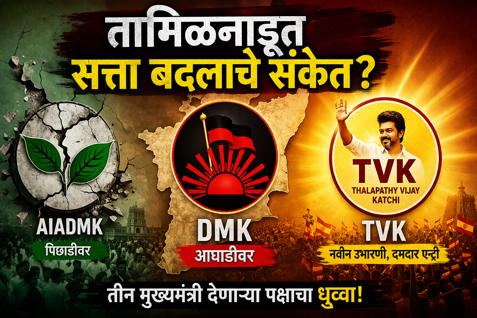 तामिळनाडू निवडणूक 2026: एआयएडीएमकेचा मोठा पराभव, विजयच्या टीव्हीकेची दमदार एन्ट्री; राज्यात नवे राजकीय समीकरण?