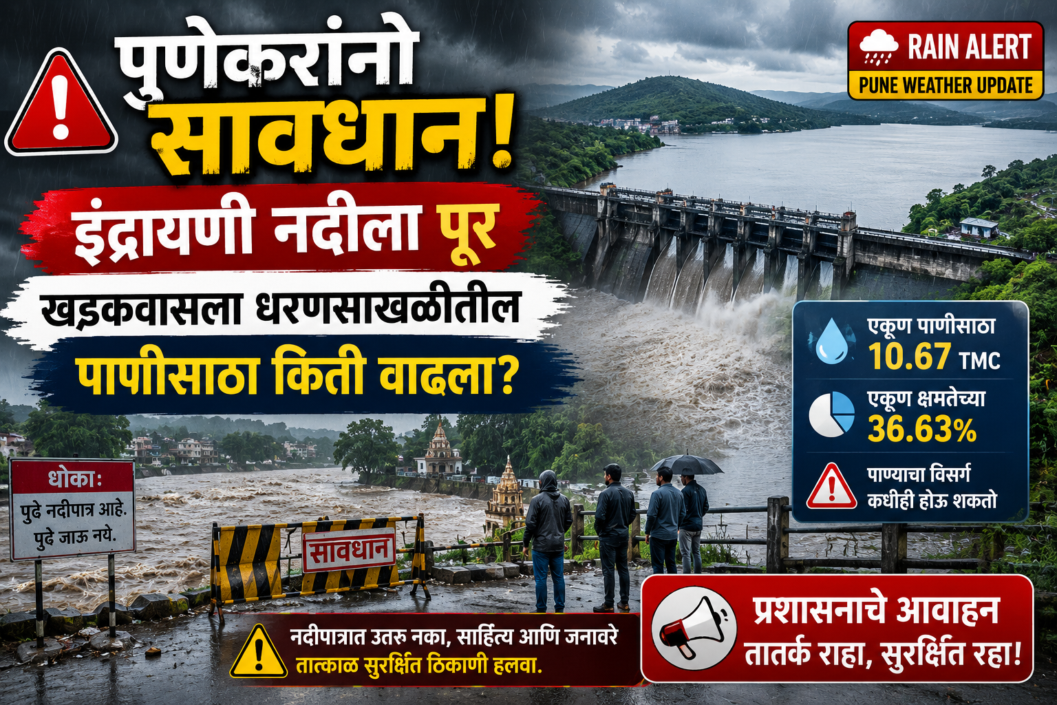 पुणेकरांनो सावधान! इंद्रायणी नदीला पूर, खडकवासला धरणसाखळीतील पाणीसाठा किती वाढला?