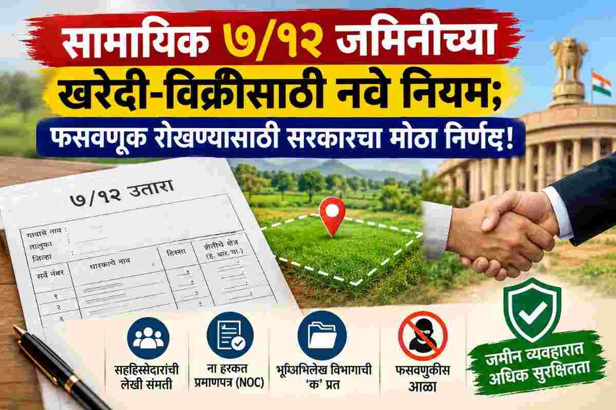 सामायिक ७/१२ जमिनींच्या खरेदी-विक्रीसाठी सरकारचा मोठा निर्णय; फसवणूक रोखण्यासाठी आता होणार महत्त्वाचे बदल!