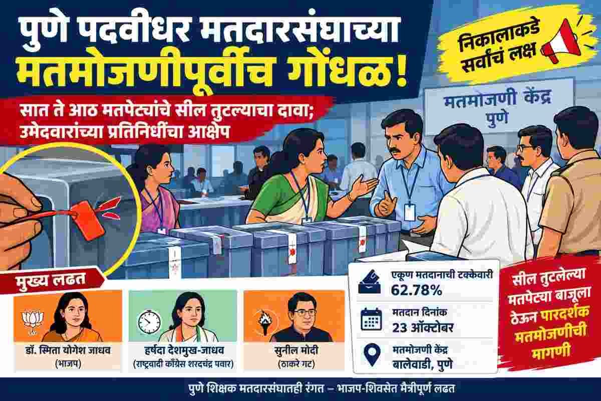 पुणे पदवीधर मतदारसंघ निकाल अपडेट : मतमोजणीपूर्वीच पुण्यात गोंधळ! सात ते आठ मतपेट्यांचे सील तुटले; मतदान नेमकं कोणाचं?